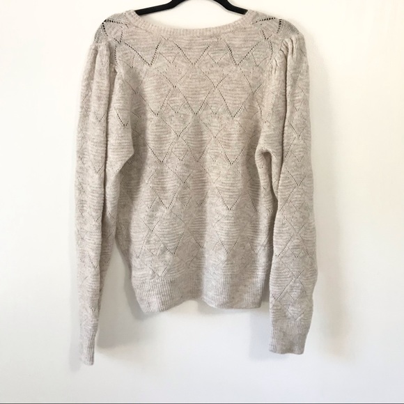 ASTR the Label Oatmeal V-Neck Argyle Pointelle Sweater - Picture 5 of 8